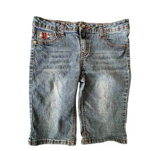 XOXO Women Denim Capris Stretch Embroidered (Sz16 W28 L10)